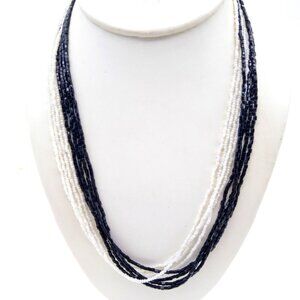 Neutral Seed Bead Torsade Necklace, Black and White Vintage Strands, Multi Stran